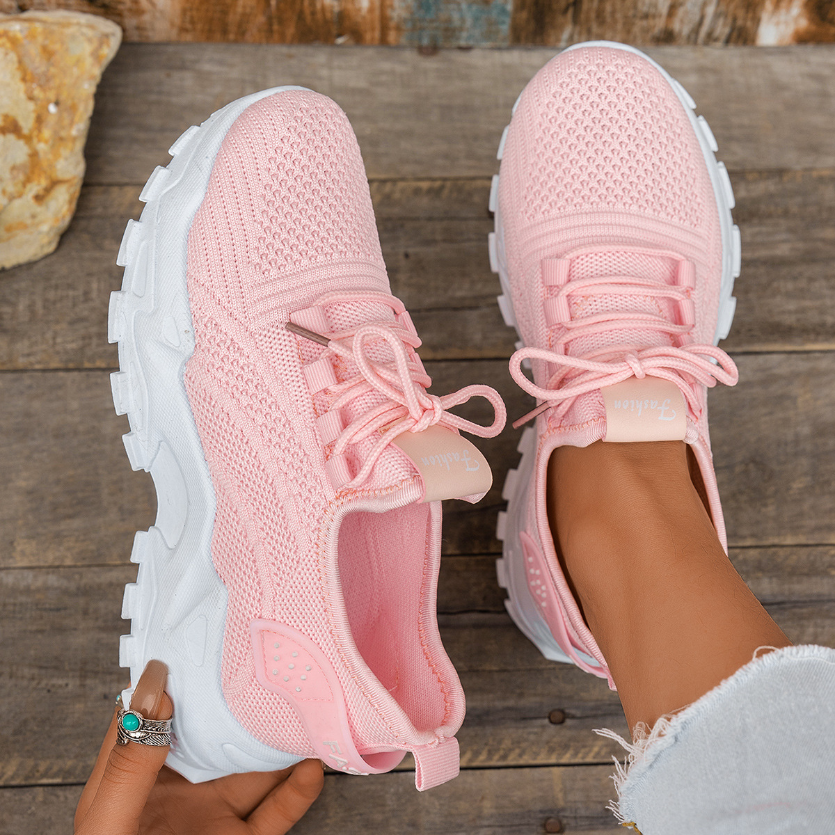 Knit Walking Sneakers – Breathable Lightweight Lace-Up Shoes