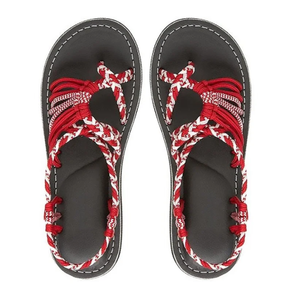 Women Summer Flip Flop Sandals Shoes Mixed Color Matching Rope Knot Beach Toe Roman Sandals Casual Comfortable Plus Size Shoes