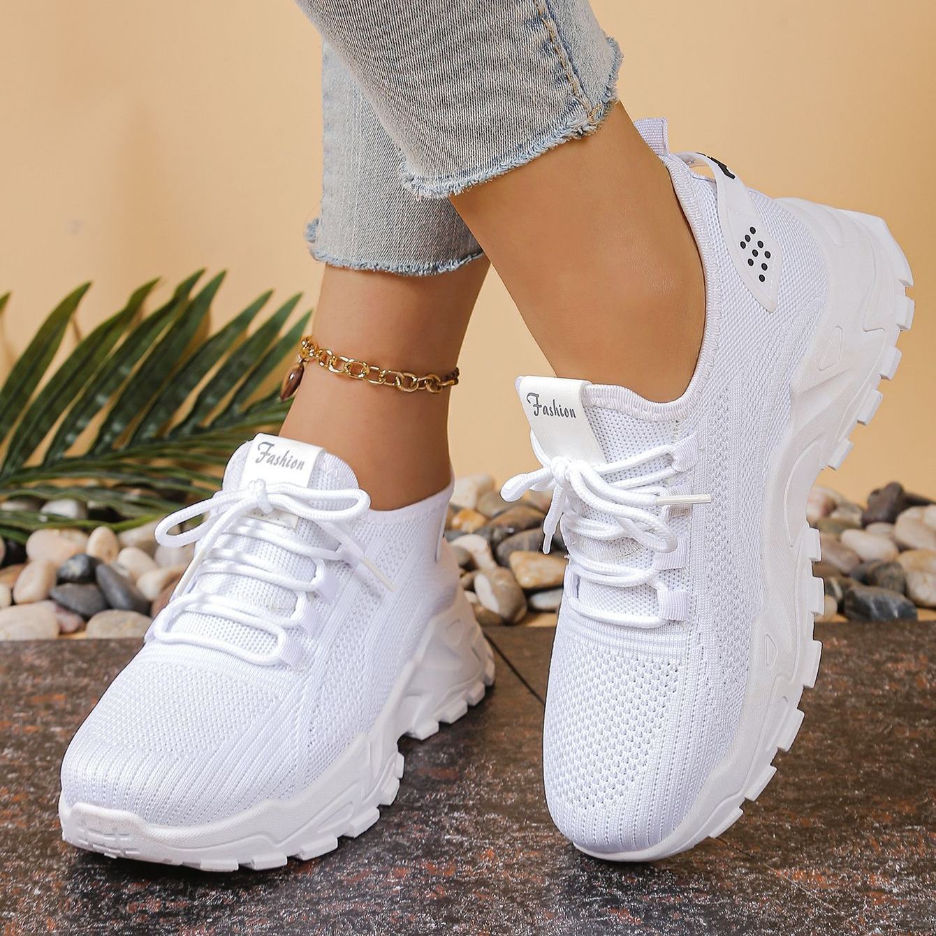 Knit Walking Sneakers – Breathable Lightweight Lace-Up Shoes