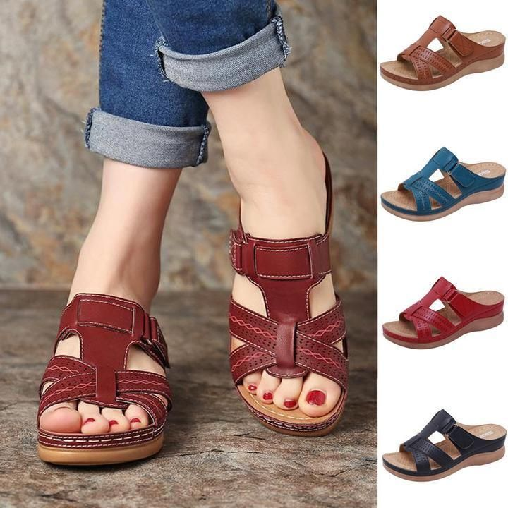 Perforated Wedge Slide Sandals – Adjustable Open Toe Comfort Slides