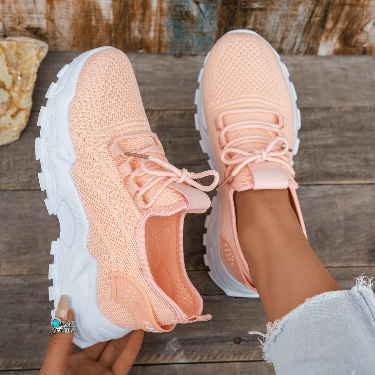 Knit Walking Sneakers – Breathable Lightweight Lace-Up Shoes