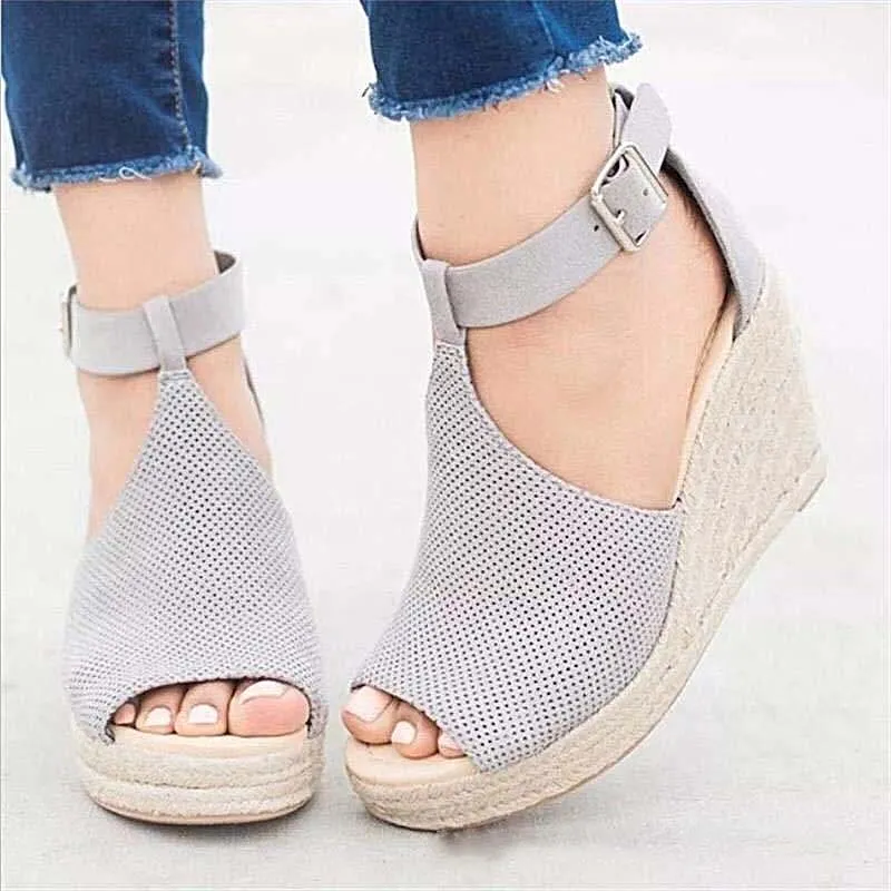 Leopard Wedge Sandals – Buckle Ankle Strap Platform Sandals