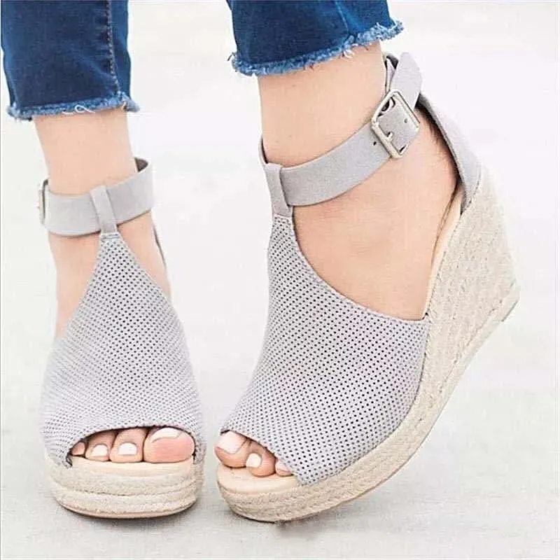 Leopard Wedge Sandals – Buckle Ankle Strap Platform Sandals