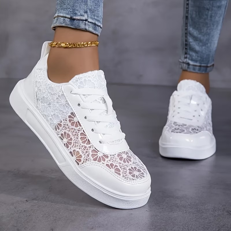 Lace Platform Sneakers – Breathable Floral Mesh Walking Shoes