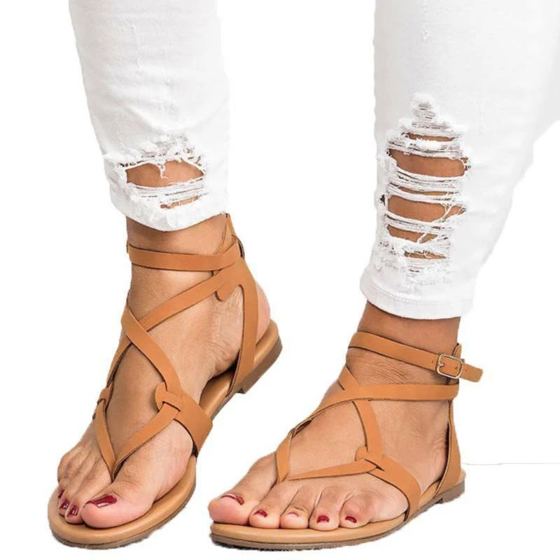 Strappy Flat Sandals – Adjustable Ankle Strap Summer Sandals