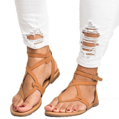 Strappy Flat Sandals – Adjustable Ankle Strap Summer Sandals