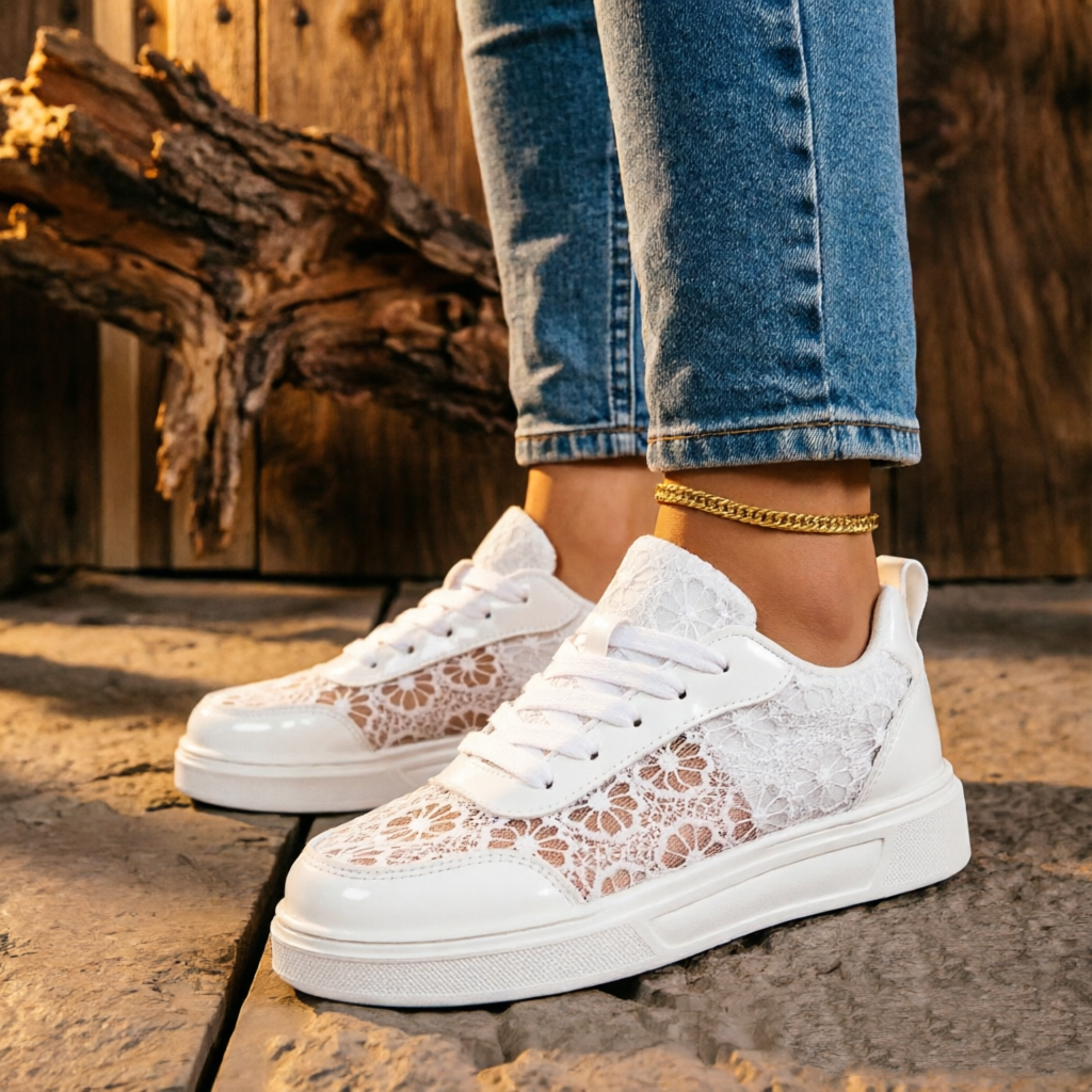 Elegant Floral Lace Orthopedic Sneakers - Breathable Mesh Walking Shoes for Foot Pain Relief