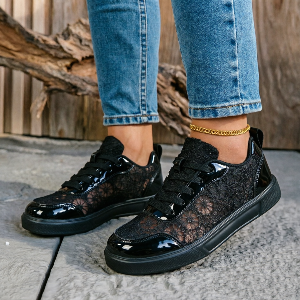 Elegant Floral Lace Orthopedic Sneakers - Breathable Mesh Walking Shoes for Foot Pain Relief