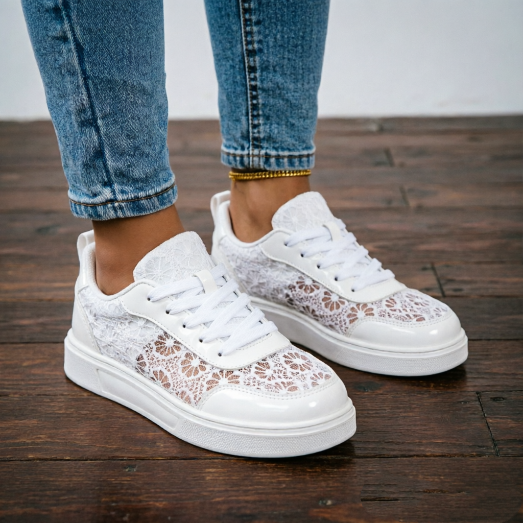 Elegant Floral Lace Orthopedic Sneakers - Breathable Mesh Walking Shoes for Foot Pain Relief