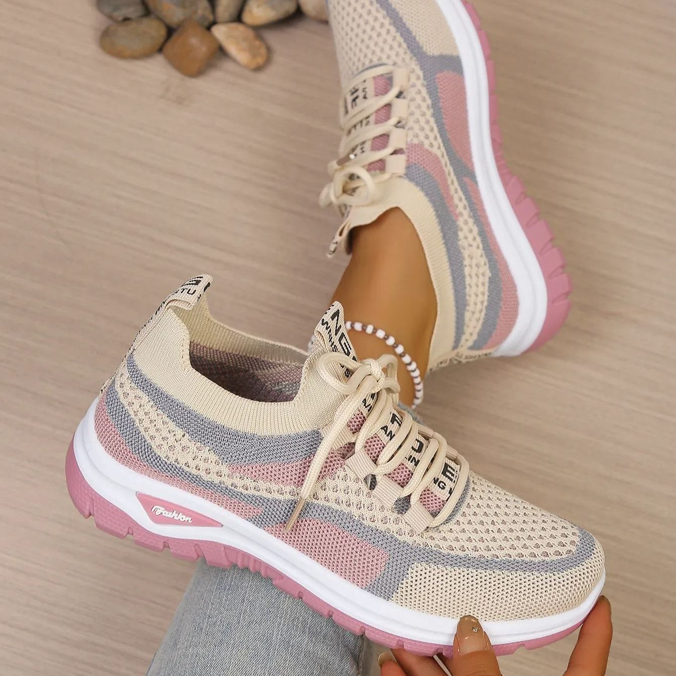 Zoolaia™ Breathable Colorblock Knit Walking Shoes - Orthopedic Cushioned Sneakers for Foot Pain Relief