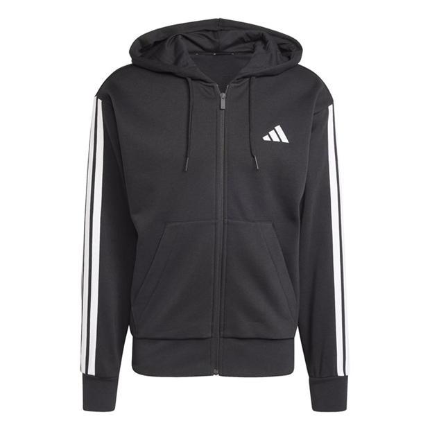 Mens Essentials Fleece 3-Stripes Full-Zip Hoodie