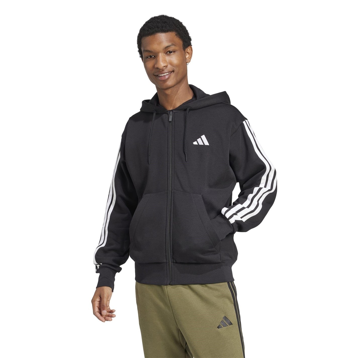 Mens Essentials Fleece 3-Stripes Full-Zip Hoodie