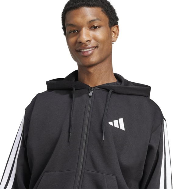Mens Essentials Fleece 3-Stripes Full-Zip Hoodie
