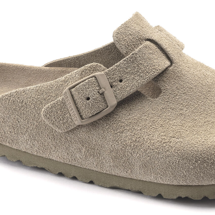 Birketthhnstock Boston Soft Footbed Suede Leather  Faded Khaki