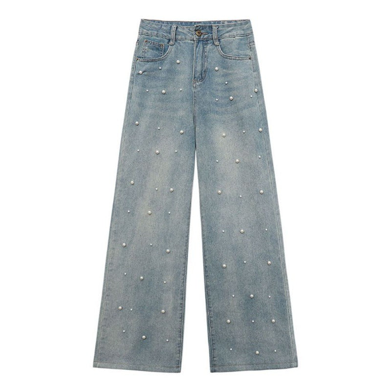 Pearl Straight Jeans High Waist Slim-fit Wide-leg Pants Women