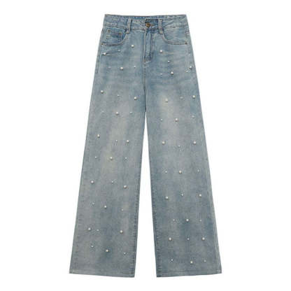 Pearl Straight Jeans High Waist Slim-fit Wide-leg Pants Women