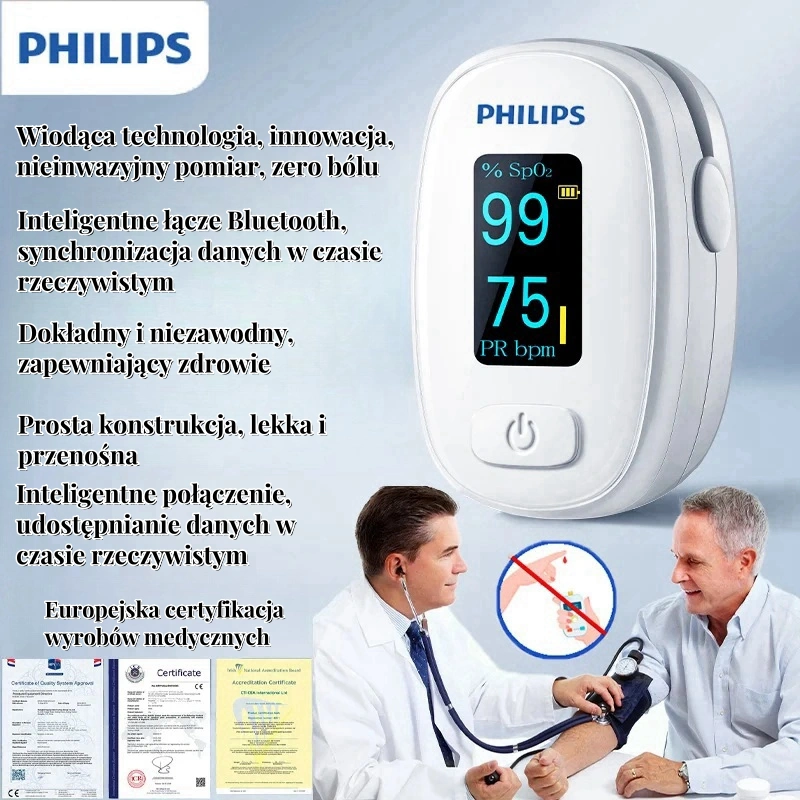 Przypinany pulsoksymetr Philips, glukometr