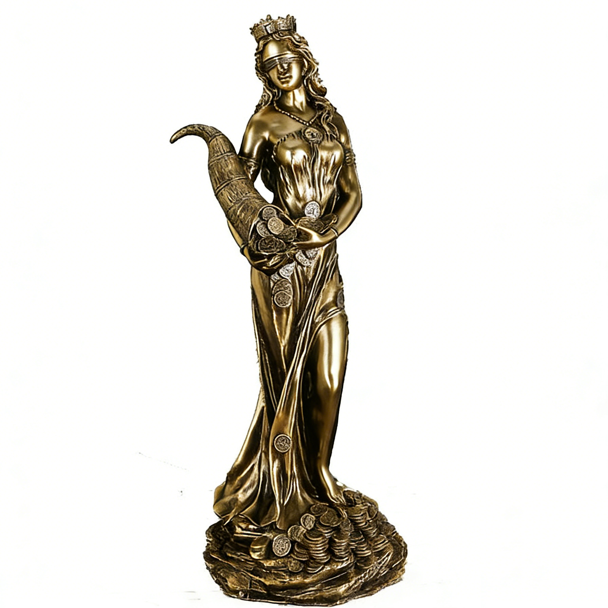 Wealth Goddess Cornucopia Fortune ✨ Attracting Figurine - Bronze-Tone Resin Decorative Statue ✨ Lucky Ornament for Home & Office