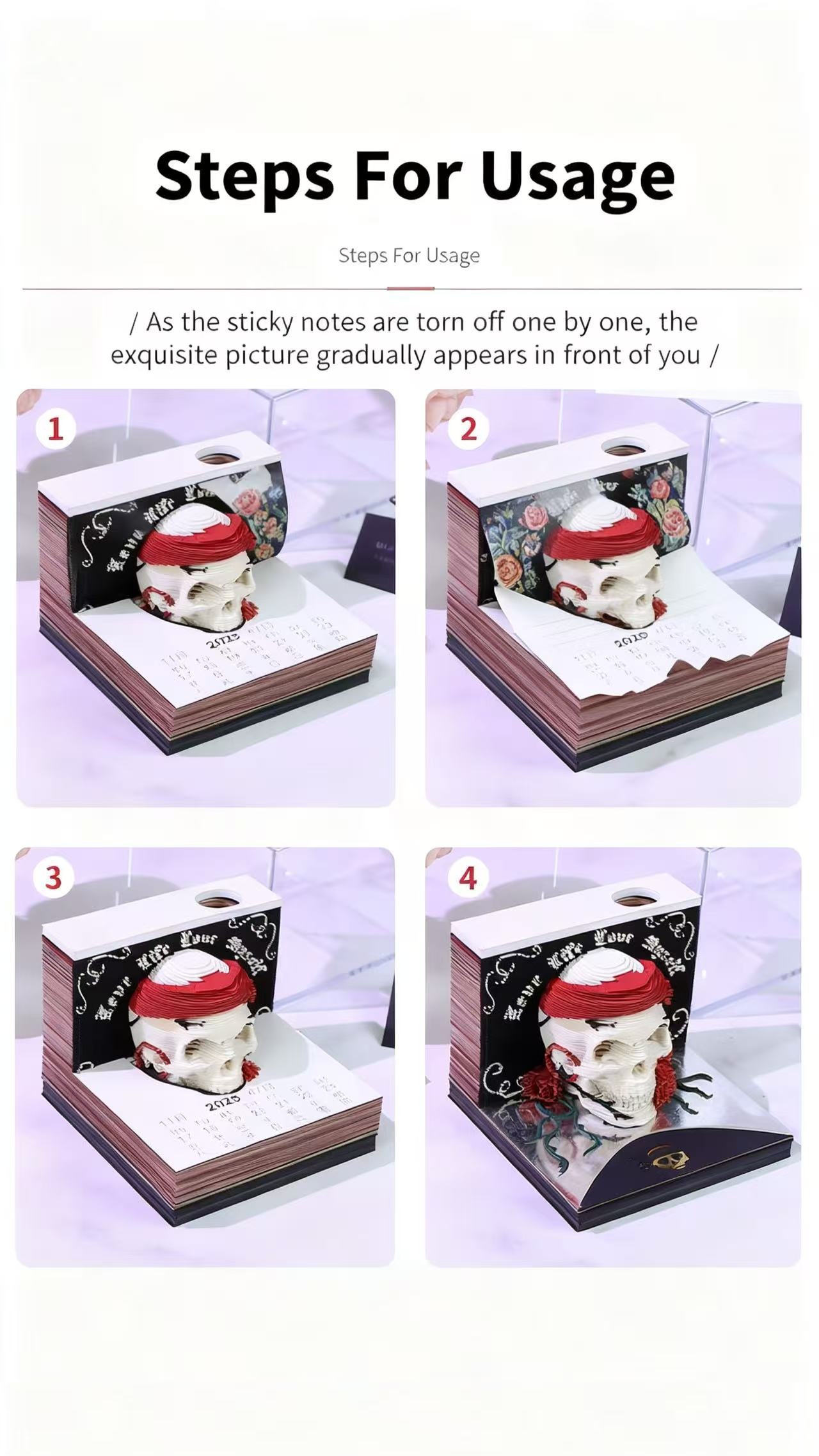 Skull✨LED✨Souvenir✨Calendar✨3D Notepad✨Desktop Decoration✨Cultural and Creative Souvenirs