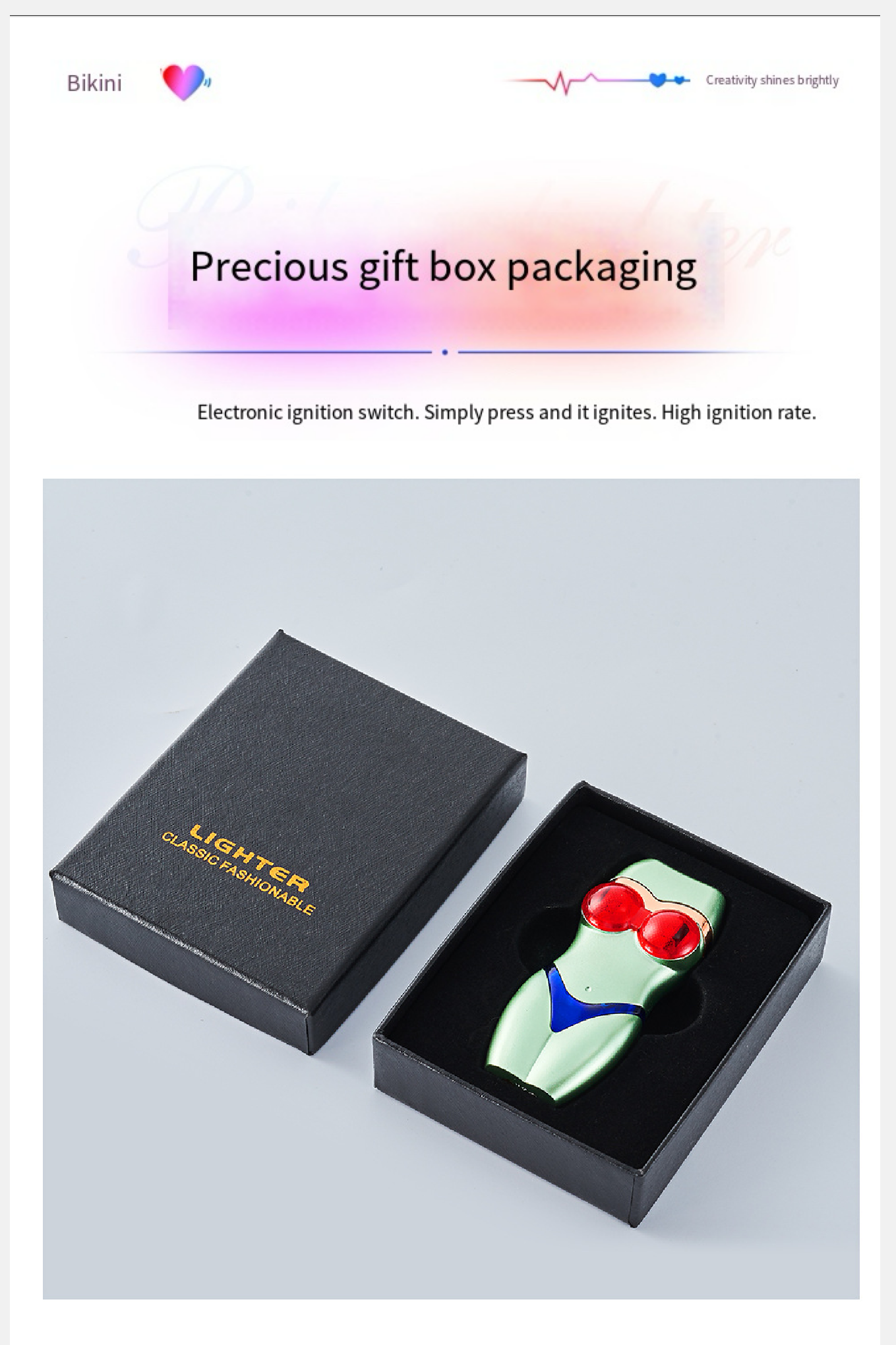 Product Description✨Bikini-Shaped ✨LED ✨Windproof Jet Lighter ✨Decoration