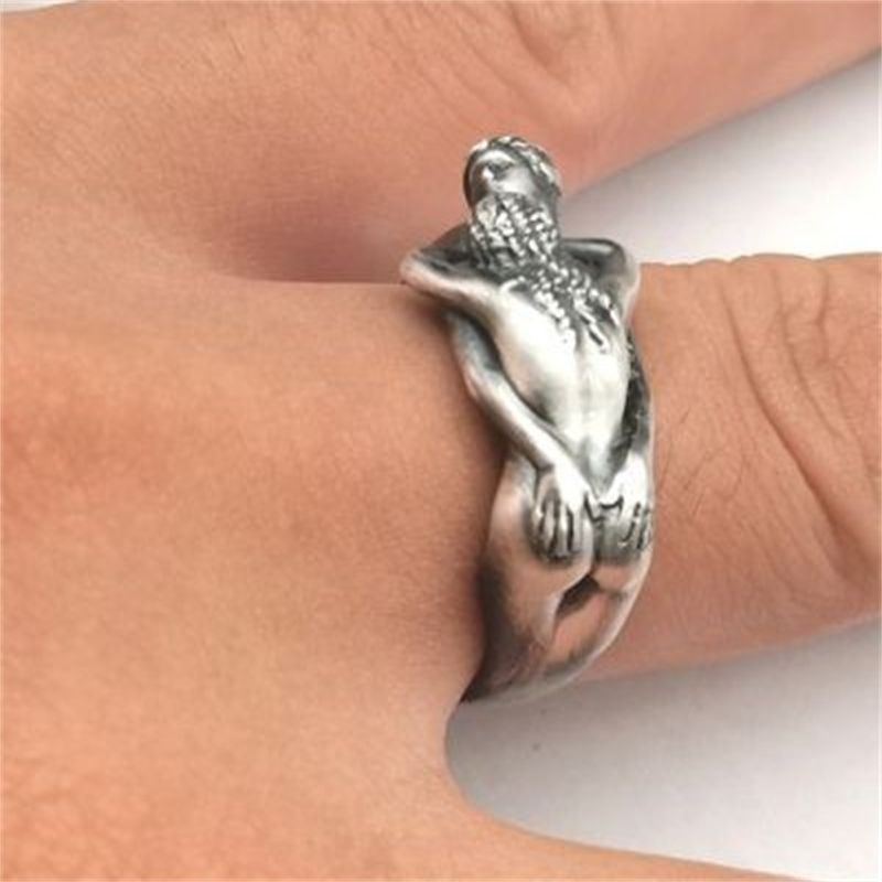 🔥Size Adjustable Openable Vintage Silver Nude Human Figure Wrap Ring ✨ Gothic Erotic Art Sculpture Statement Jewelry for Men & Women