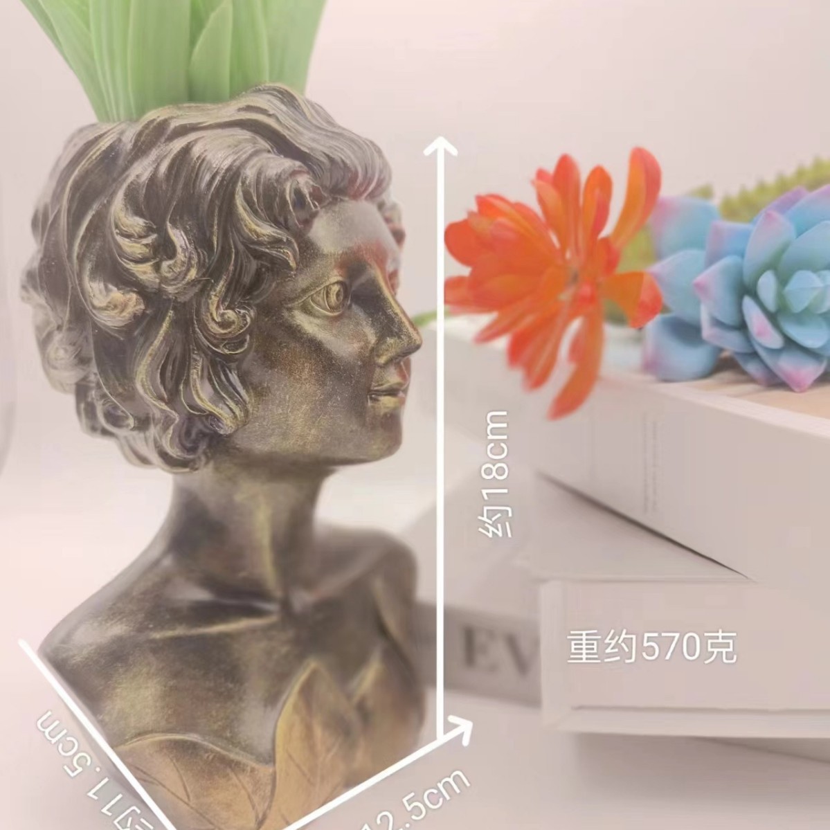 Vintage Bronze Human Head Sculpture Planter ✨ Floral Arrangement Decor for Home