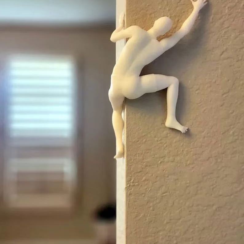 White 3D Climbing Man Wall Sculpture ✨ Dynamic Human Form Art Piece ✨ Modern Minimalist Wall Decor ✨ Resin Wall Mounted Statue for Living Room