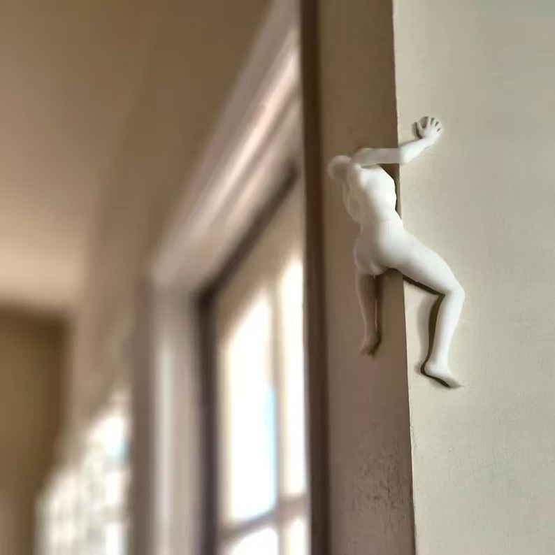 White 3D Climbing Man Wall Sculpture ✨ Dynamic Human Form Art Piece ✨ Modern Minimalist Wall Decor ✨ Resin Wall Mounted Statue for Living Room