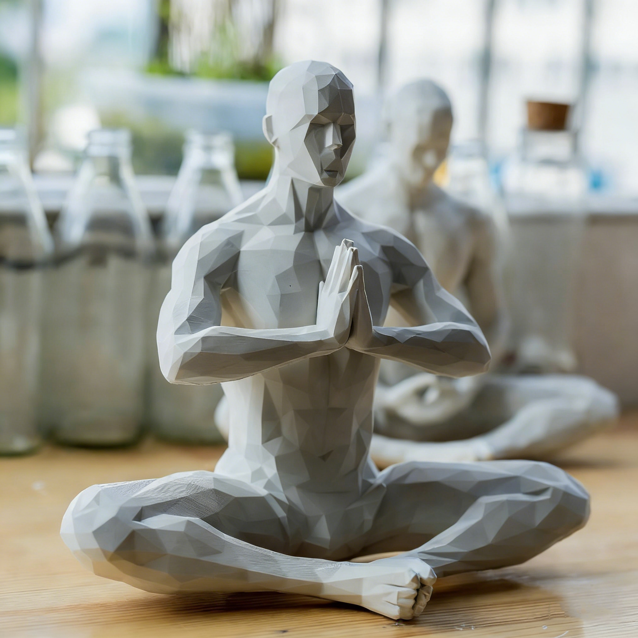Minimalist Low-Poly Yoga Sculpture Set ✨ Modern Geometric Meditation Decor for Home & Studio