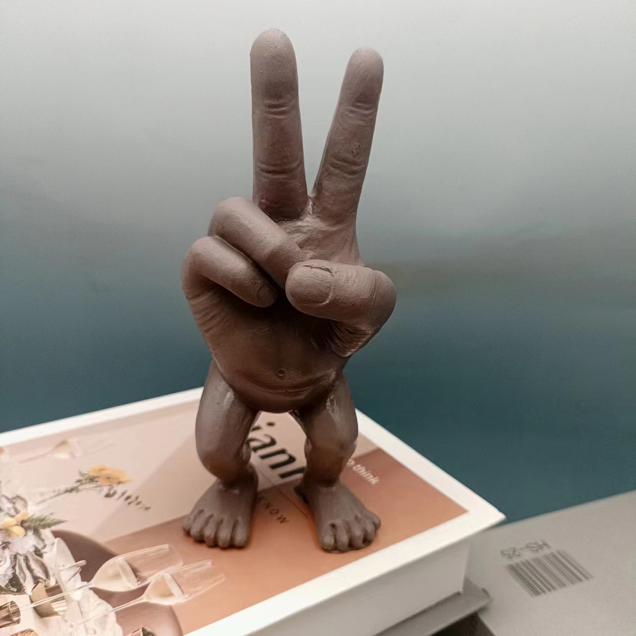 Fun Peace Sign Resin Figure Ornament ✨ Creative Desktop Decor ✨ Photo Prop