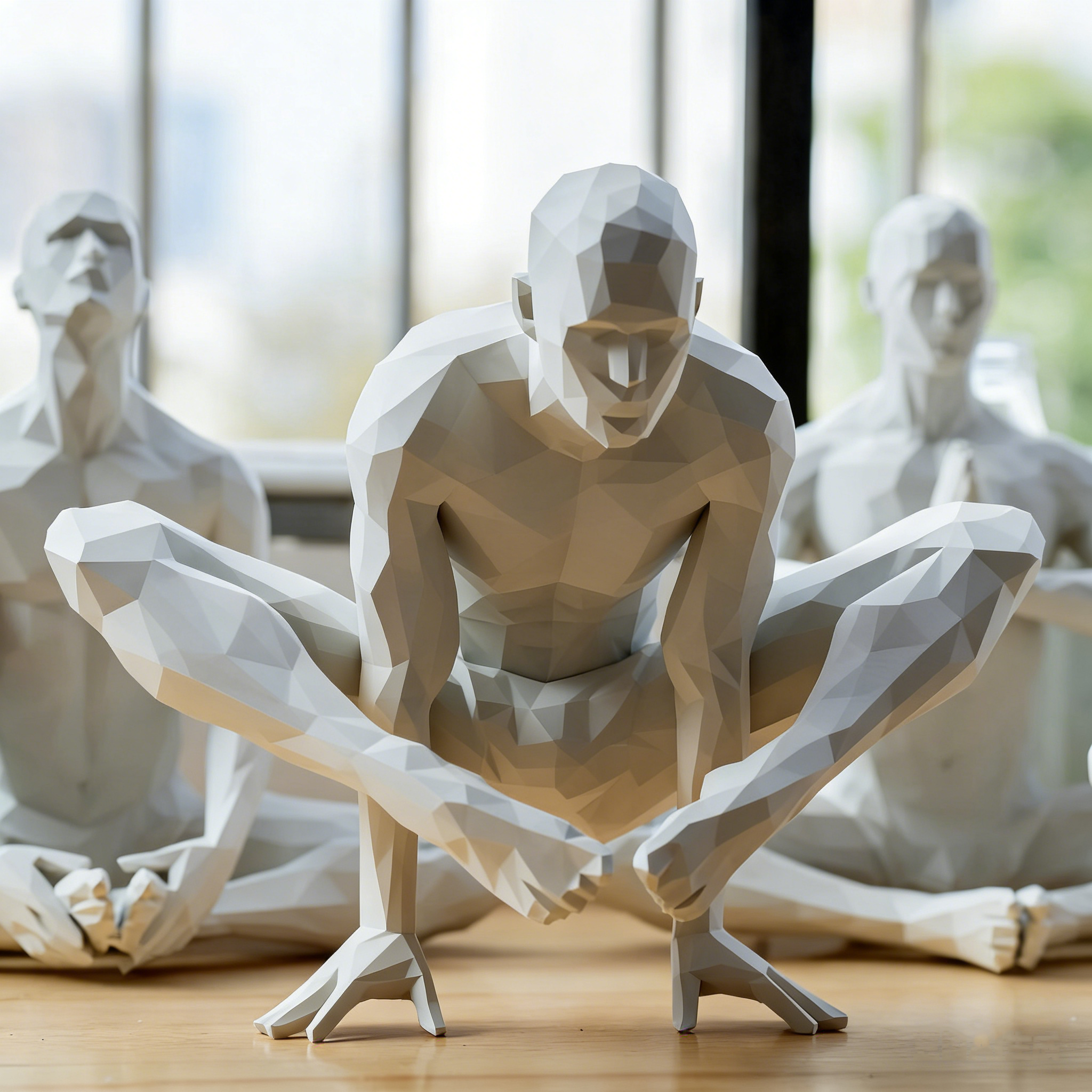 Minimalist Low-Poly Yoga Sculpture Set ✨ Modern Geometric Meditation Decor for Home & Studio