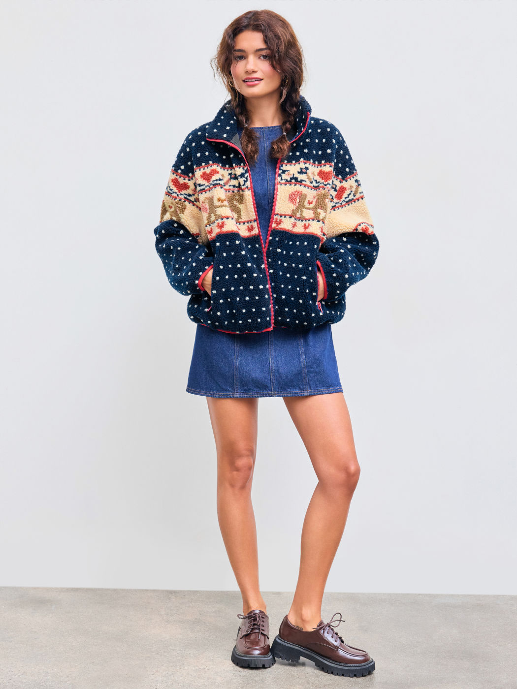 Fleece Collar Graphic Jacket