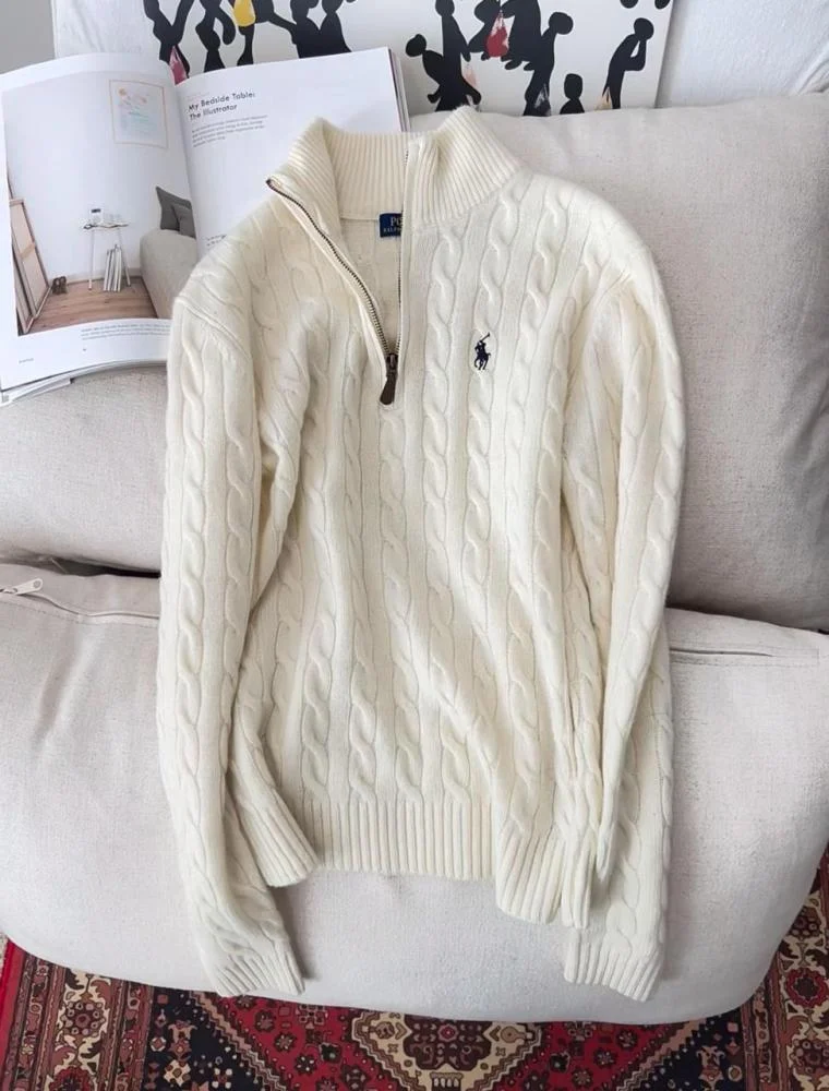 Ralph Lauren White High Neck Zip Sweater