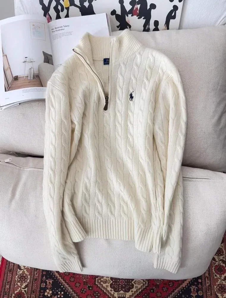 Ralph Lauren White High Neck Zip Sweater