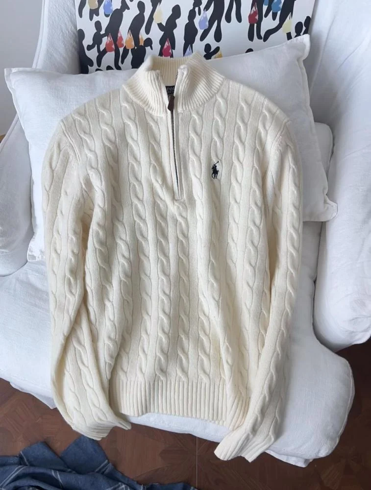 Ralph Lauren White High Neck Zip Sweater