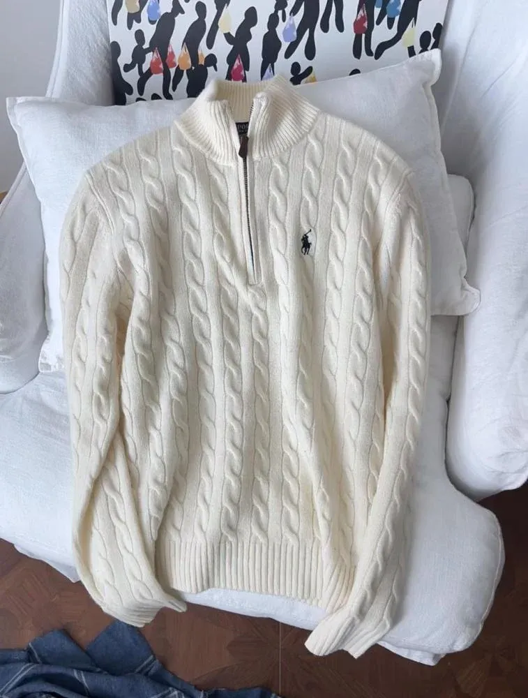 Ralph Lauren White High Neck Zip Sweater