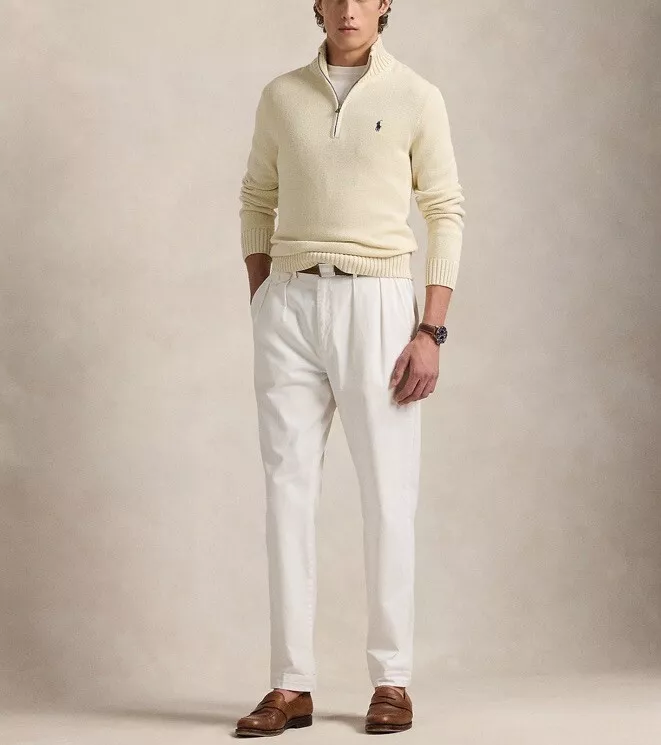 Polo Ralph Lauren Men’s Premium Cotton Quarter-Zip Sweater Cream