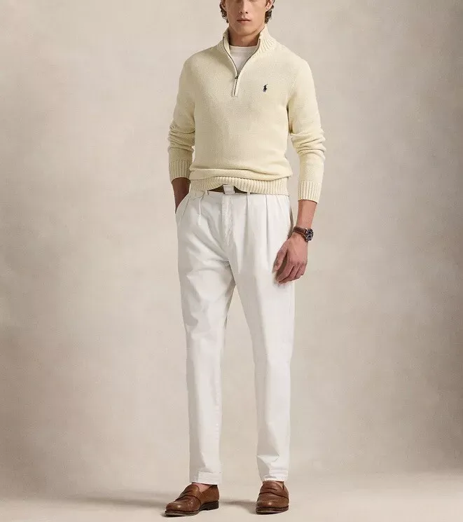 Polo Ralph Lauren Men’s Premium Cotton Quarter-Zip Sweater Cream