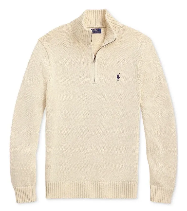Polo Ralph Lauren Men’s Premium Cotton Quarter-Zip Sweater Cream
