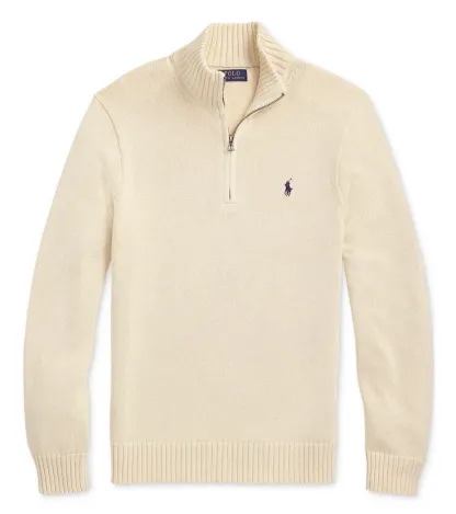 Polo Ralph Lauren Men’s Premium Cotton Quarter-Zip Sweater Cream