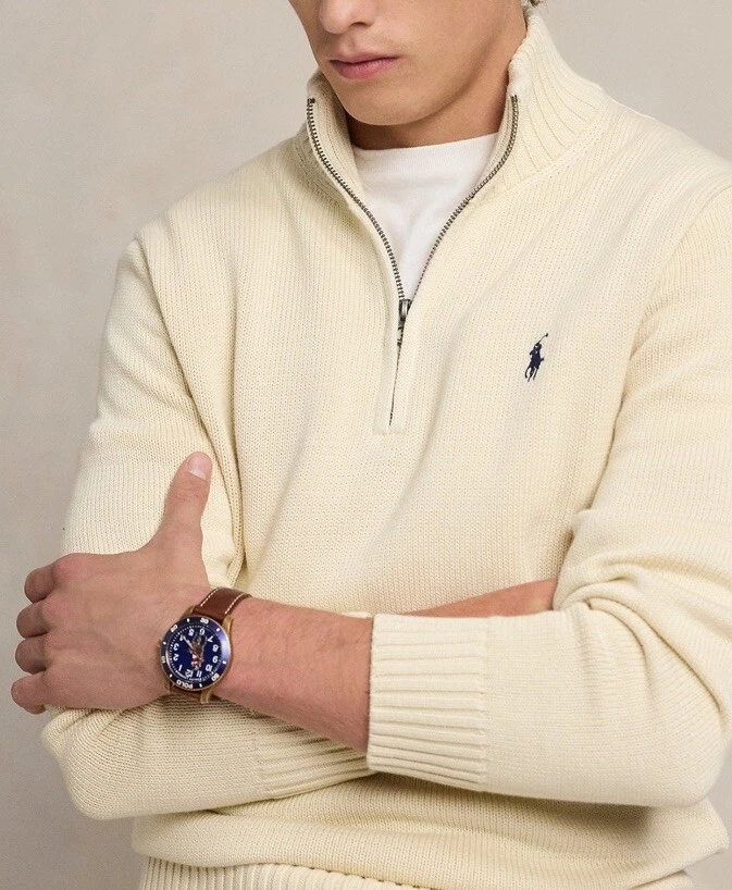 Polo Ralph Lauren Men’s Premium Cotton Quarter-Zip Sweater Cream