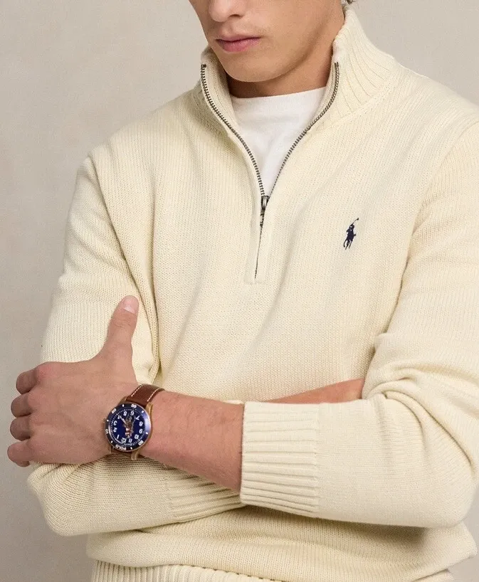 Polo Ralph Lauren Men’s Premium Cotton Quarter-Zip Sweater Cream