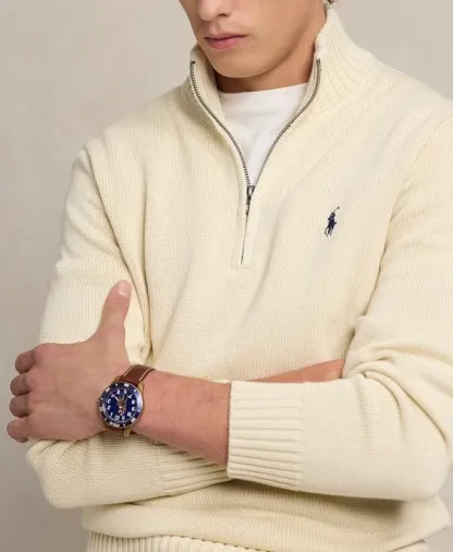 Polo Ralph Lauren Men’s Premium Cotton Quarter-Zip Sweater Cream