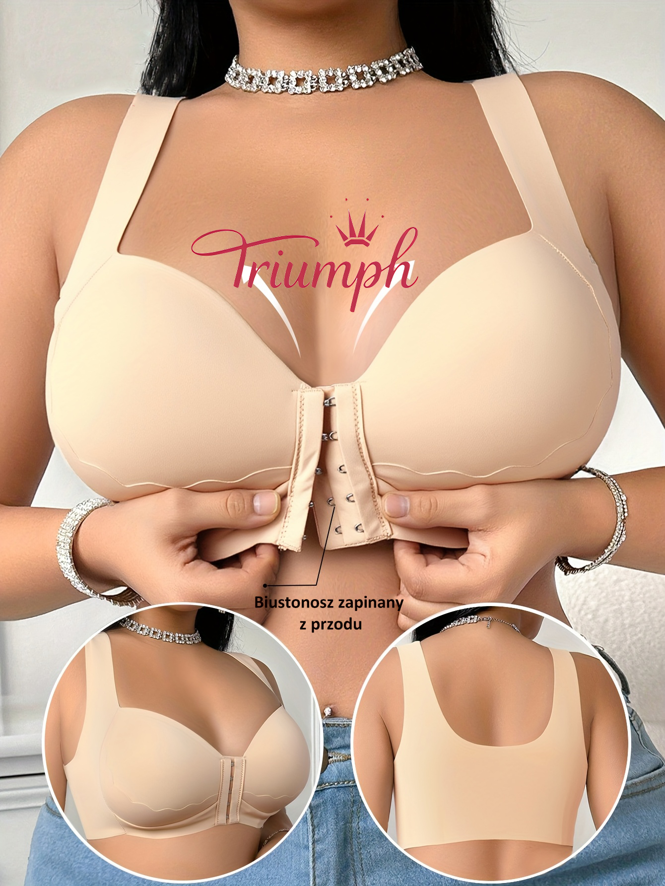 Triumph – (4 sztuki) 👑 Biustonosz bez fiszbin dla dużych rozmiarów, miękki i wygodny krój