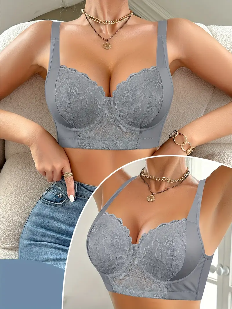 Triumph®👑4-częściowy✨✨70% zniżki💝na wygodny biustonosz z haftem w kwiaty w dużych rozmiarach [65A-120H]