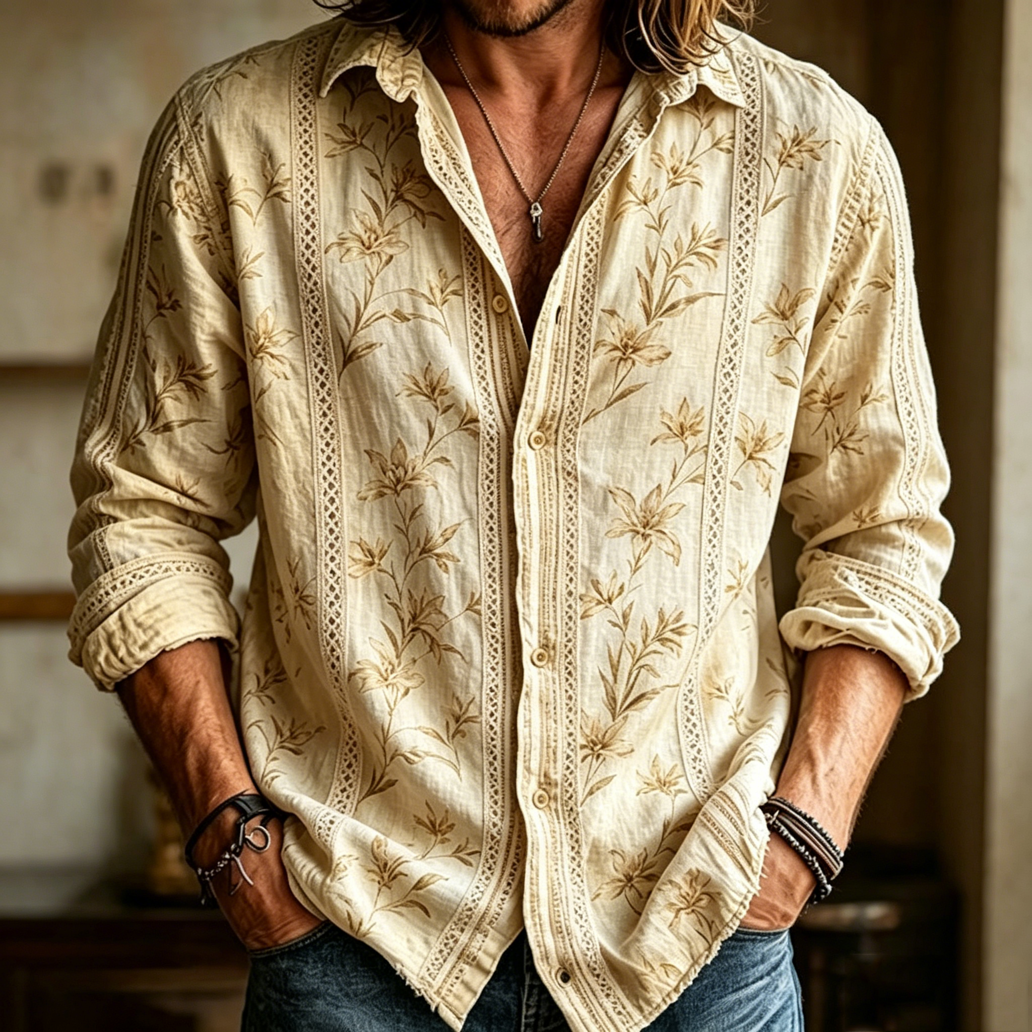 Men's Casual Trendy Long-Sleeve Digital Print Shirt