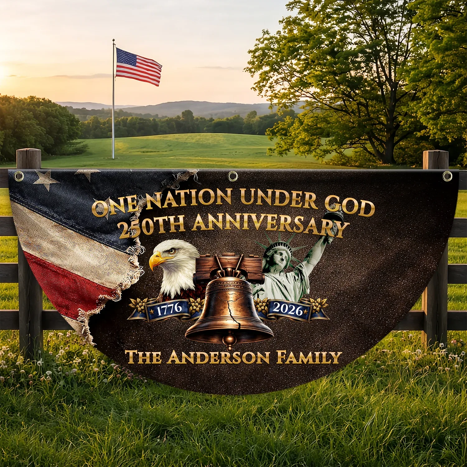 Personalized One Nation Under God 250th Anniversary Fan Flag