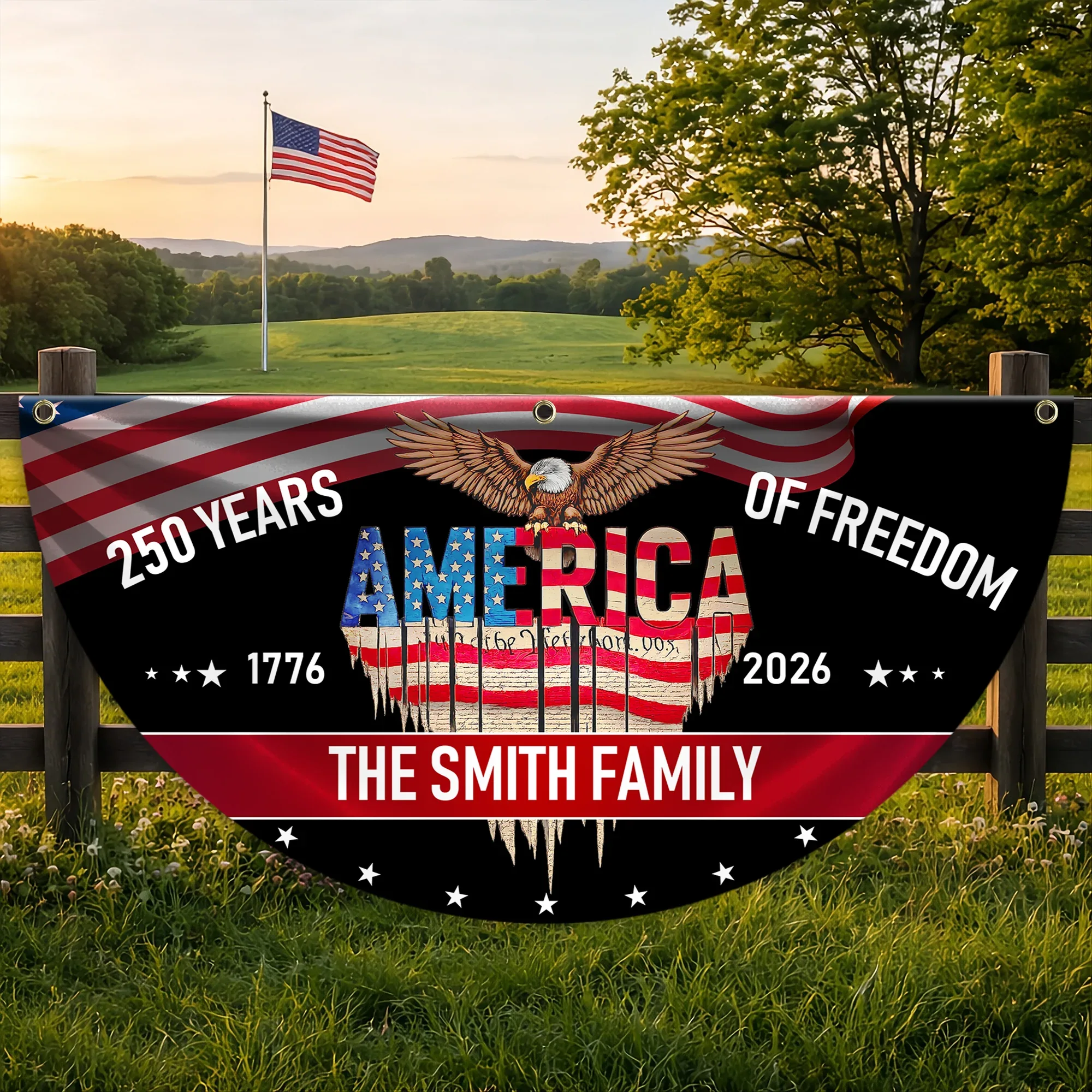 Personalized 250 Years of Freedom Patriotic Fan Flag