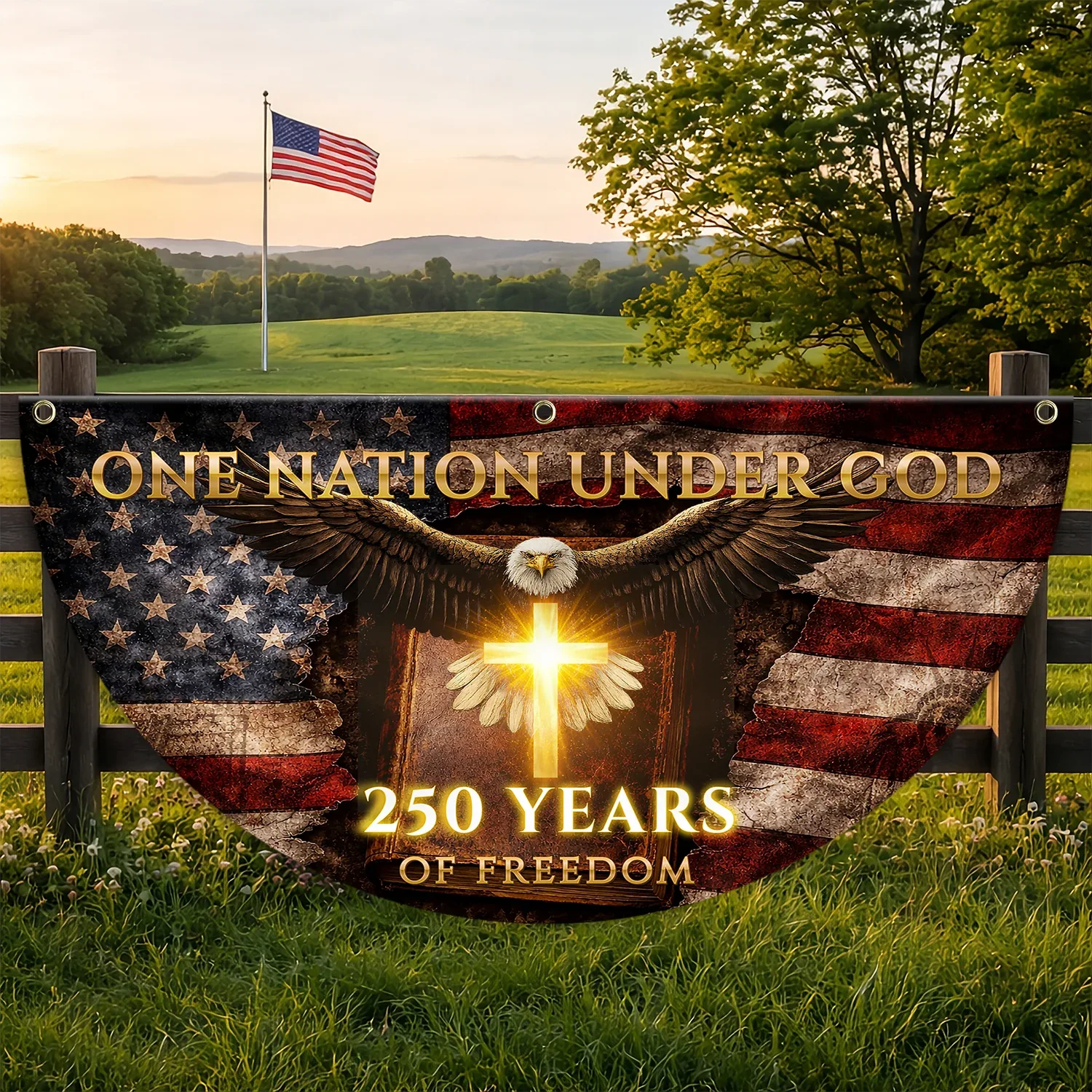 One Nation Under God 250 Years of Freedom Fan Flag