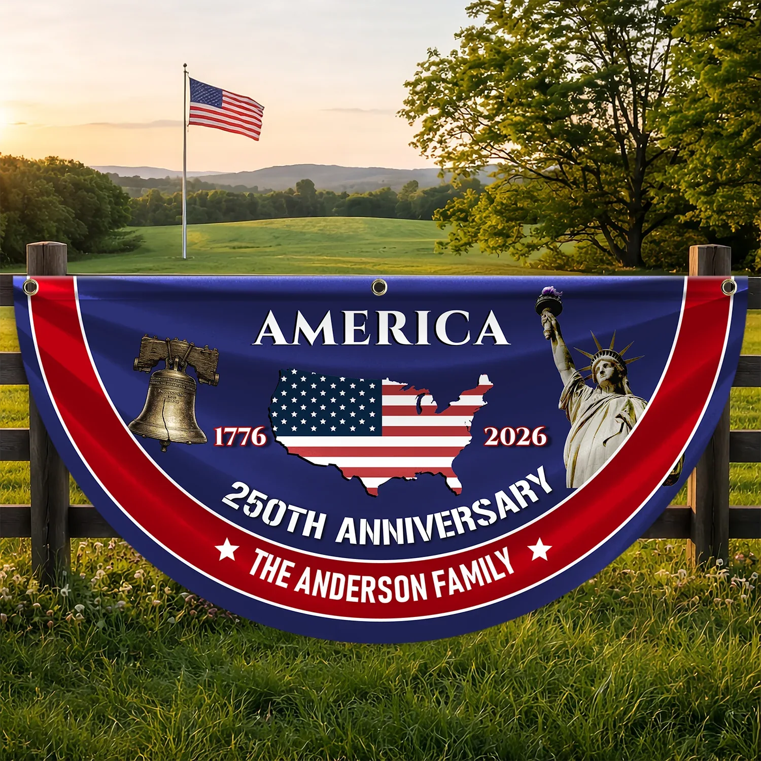 Personalized America 250th Anniversary Patriotic Fan Flag